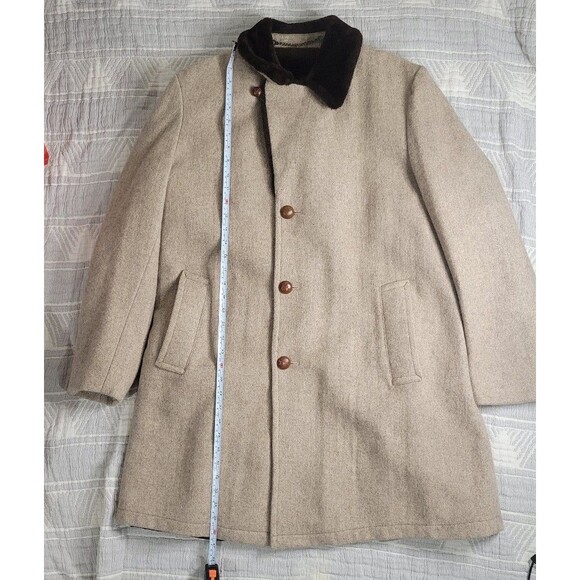 Vintage Botany 500 Men’s 40 Long Wool Coat Camel Tan Faux Fur Lined Overcoat - Picture 11 of 12